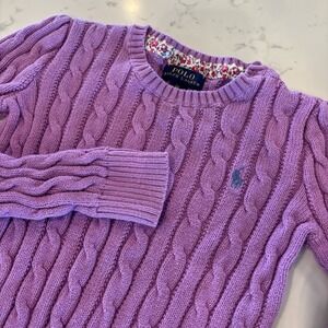 Polo Ralph Lauren Sweater Girls 6X Cable Knit Cotton Pullover Fisherman Purple